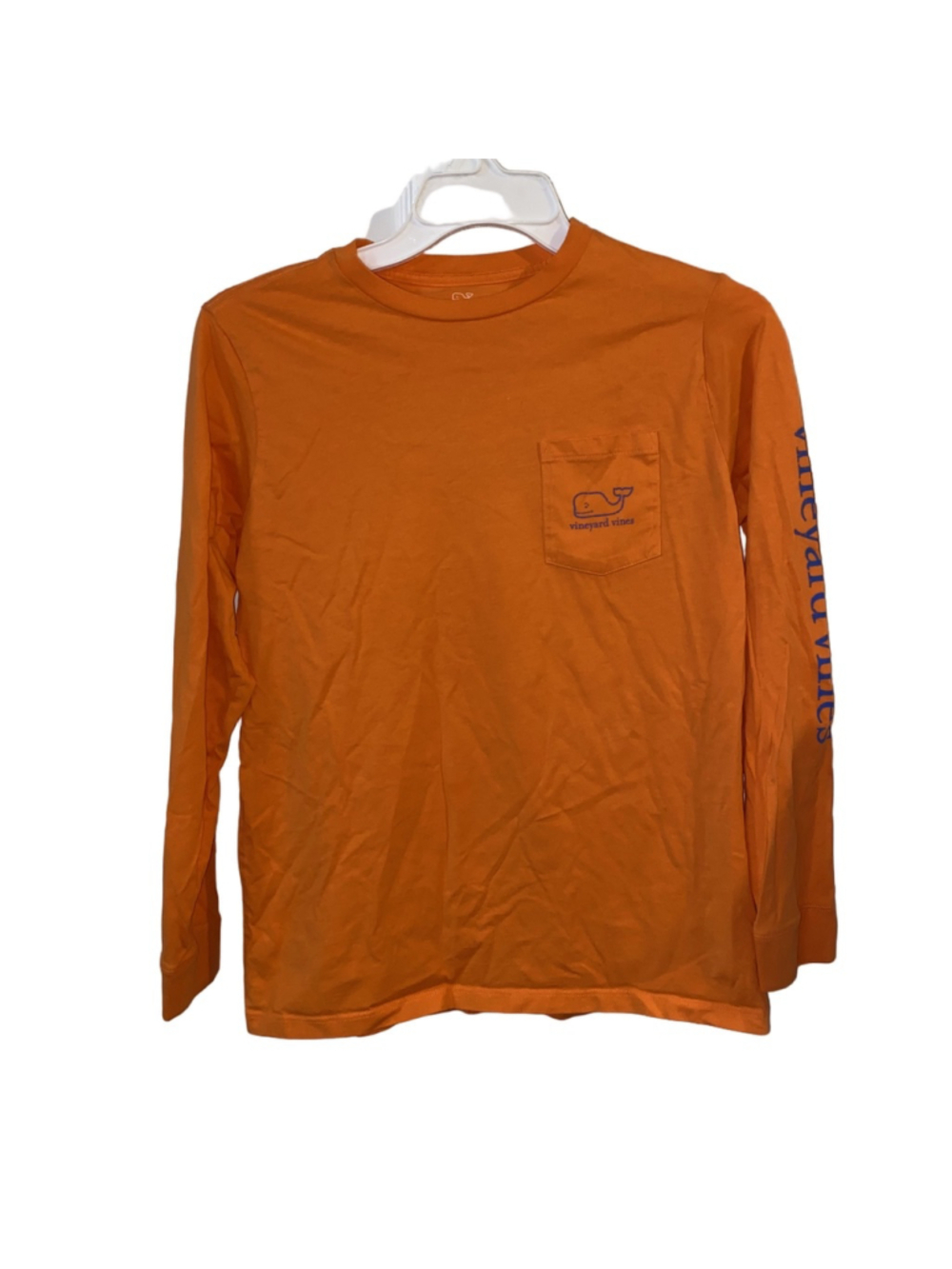 Boys Vineyard Vines Long Sleeve Pocket Tee 100% Cotton L Orange Blue